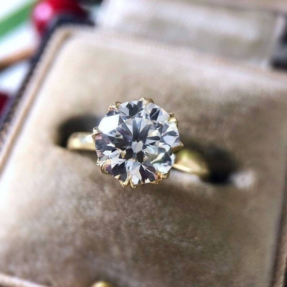 Old European Moissanite Diamond Ring, Handmade Unique Diamond Ring, Holiday Gift, Christmas Gift For Her