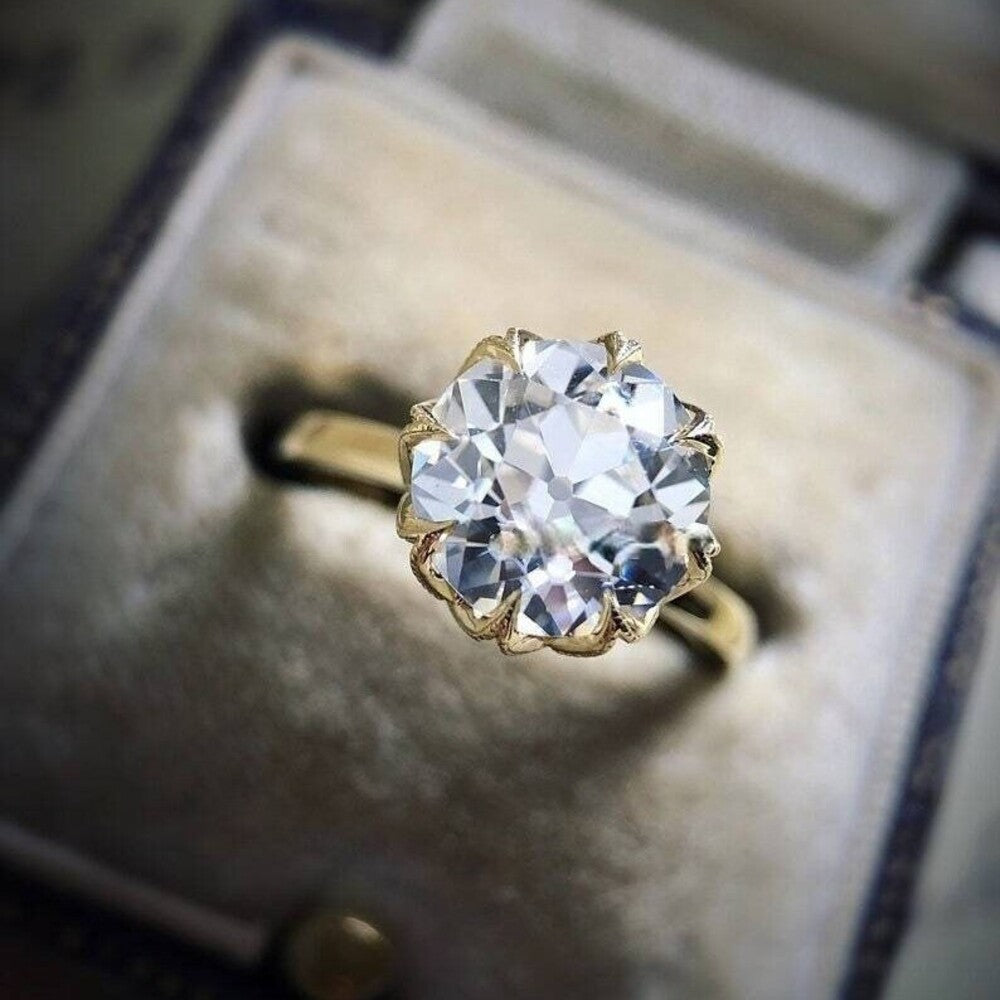 Old European Moissanite Diamond Ring, Handmade Unique Diamond Ring, Holiday Gift, Christmas Gift For Her