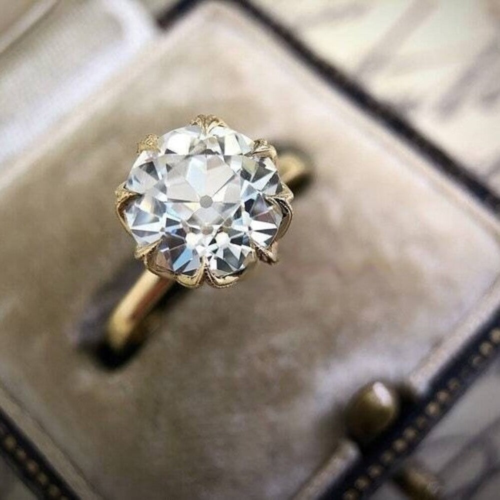 Old European Moissanite Diamond Ring, Handmade Unique Diamond Ring, Holiday Gift, Christmas Gift For Her