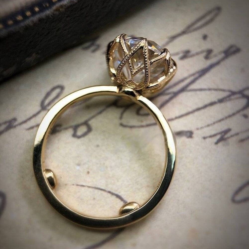 Old European Moissanite Diamond Ring, Handmade Unique Diamond Ring, Holiday Gift, Christmas Gift For Her