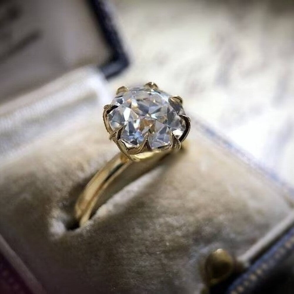 Old European Moissanite Diamond Ring, Handmade Unique Diamond Ring, Holiday Gift, Christmas Gift For Her