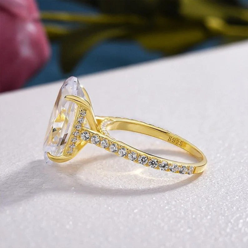 3.70 ct Oval Moissanite Diamond Ring, Hidden Halo And Pave Setting Ring, Wedding Ring, Promise Ring,