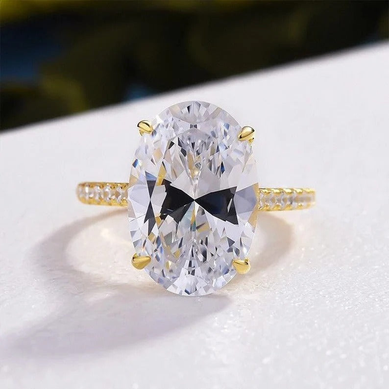 3.70 ct Oval Moissanite Diamond Ring, Hidden Halo And Pave Setting Ring, Wedding Ring, Promise Ring,