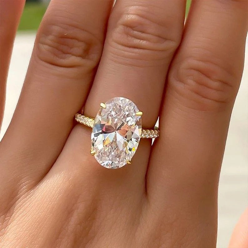 3.70 ct Oval Moissanite Diamond Ring, Hidden Halo And Pave Setting Ring, Wedding Ring, Promise Ring,