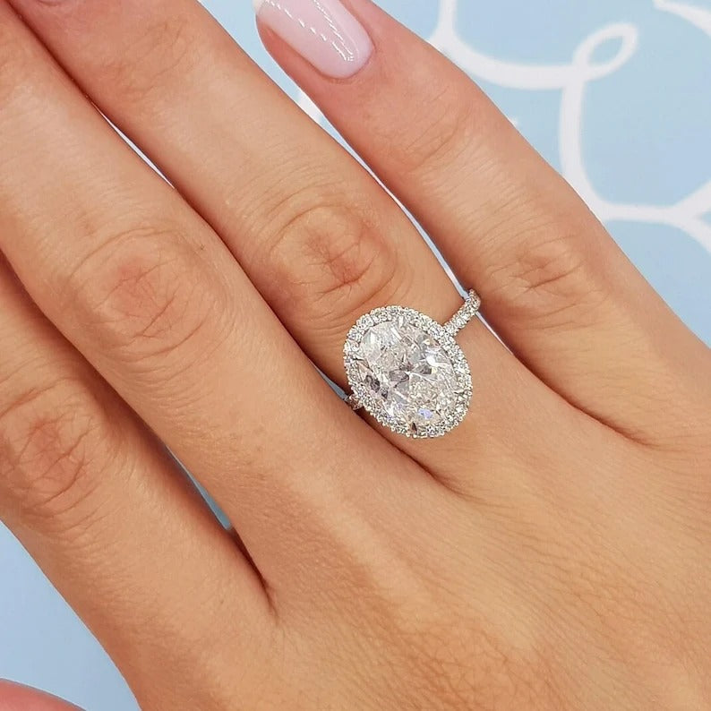 3 Ct Oval Moissanite Diamond ring, Halo and Pave Setting Ring, Anniversary Ring, Handmade Jewelry, Christmas Gift For Her