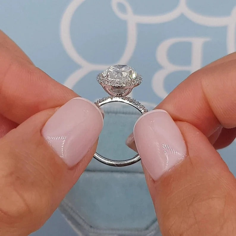 3 Ct Oval Moissanite Diamond ring, Halo and Pave Setting Ring, Anniversary Ring, Handmade Jewelry, Christmas Gift For Her