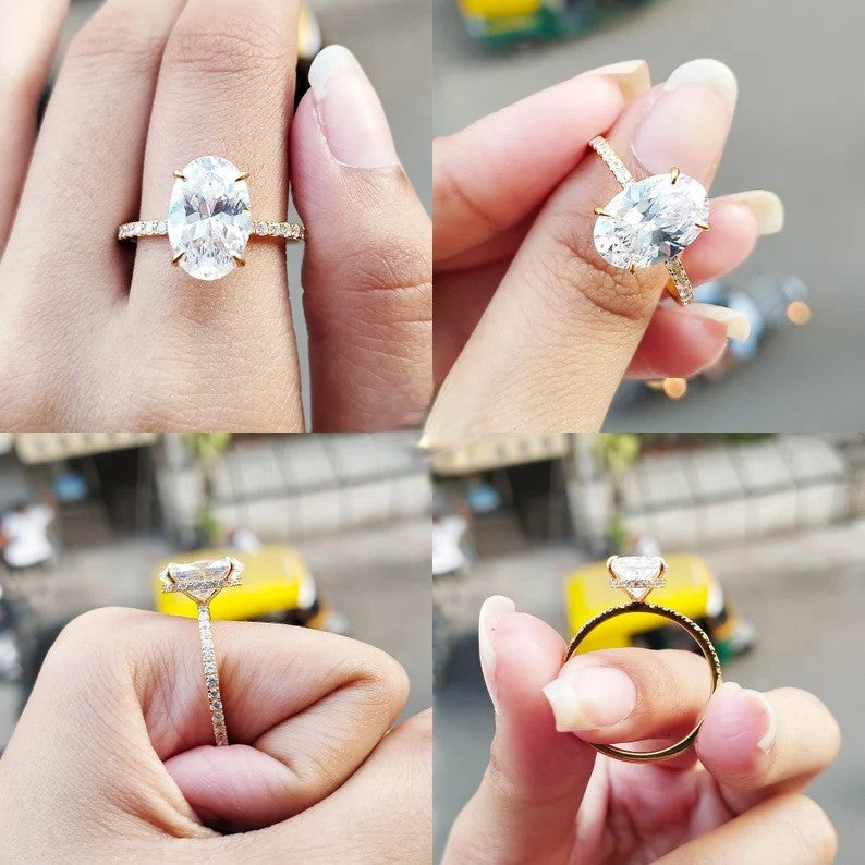 3 Ct Moissanite Diamond Ring, Halo And pave Setting Ring, Hand Made Jewelry, Christmas Gift For Her, Minimalist Ring, Anniversary Ring