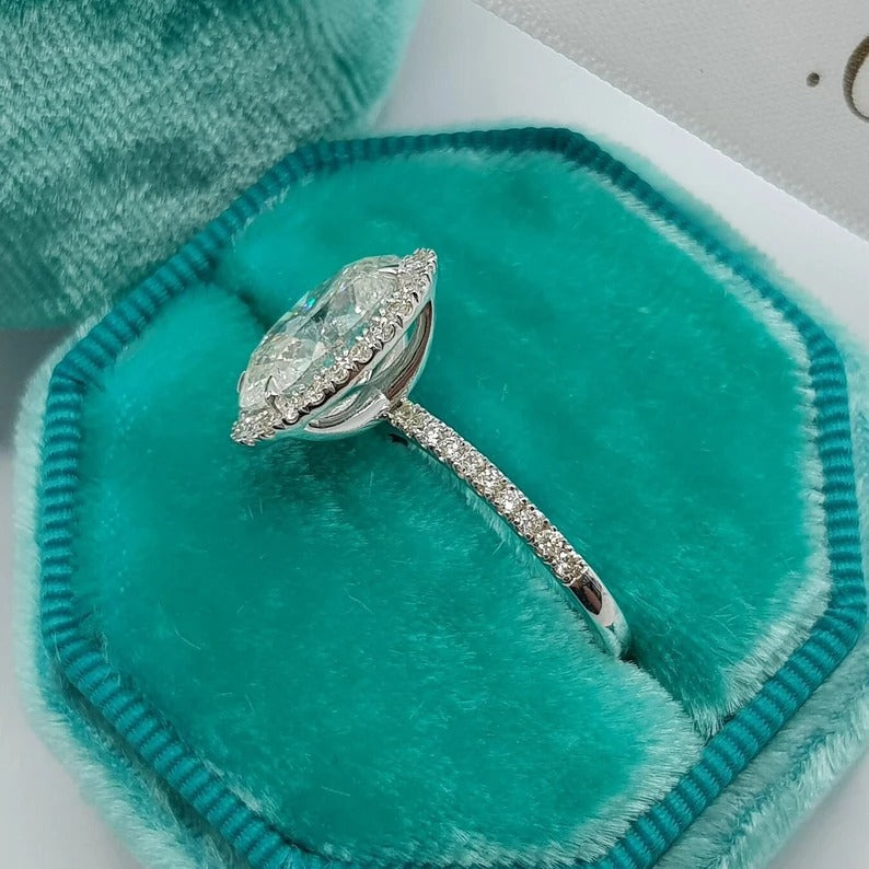 3 Ct Oval Moissanite Diamond ring, Halo and Pave Setting Ring, Anniversary Ring, Handmade Jewelry, Christmas Gift For Her