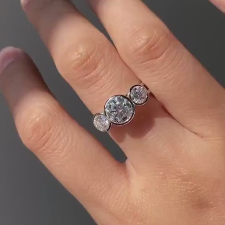 Round Three Stone Moissanite Diamond Ring