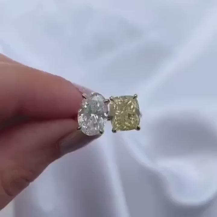 Oval And Cushion Diamond Two stone Ring