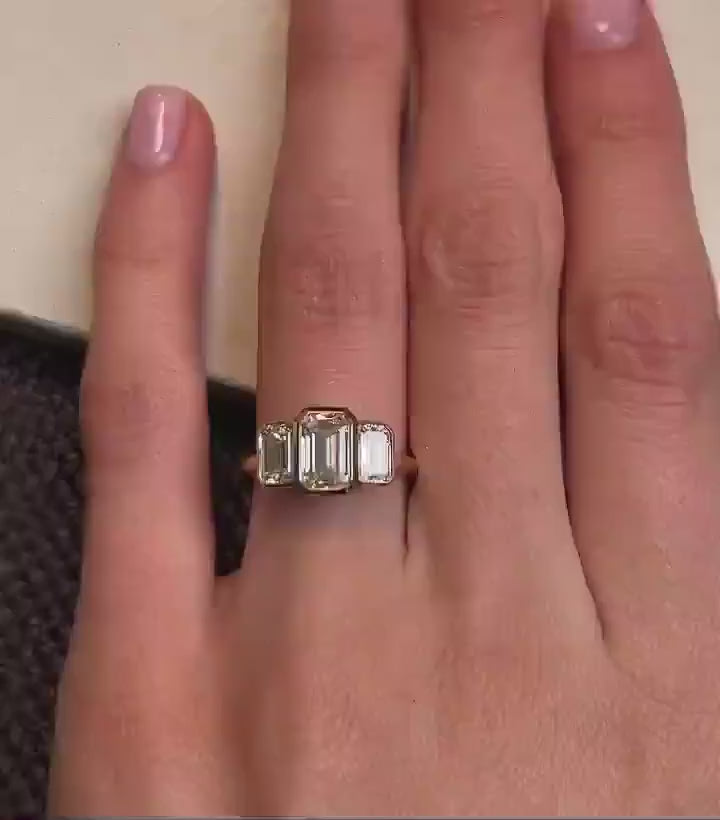 Emerald Three Stone Moissanite Ring