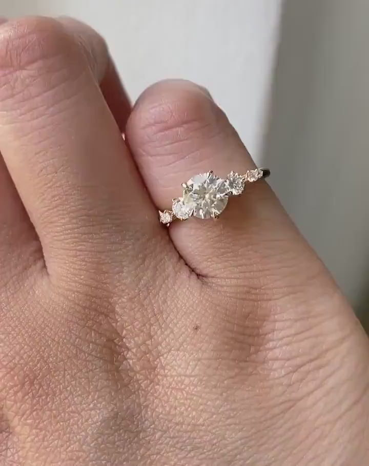 Round Three Stone Mooissanite Diamond Ring