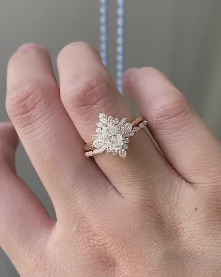 Oval Cut Moissanite Bridal Set Cluster Ring