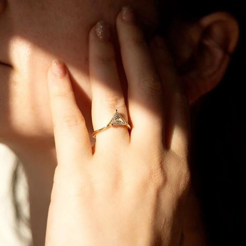 Trillion Moissanite Diamond Ring, Simple Band, Minimalist Ring, Promise Ring, Christmas Gift For Her
