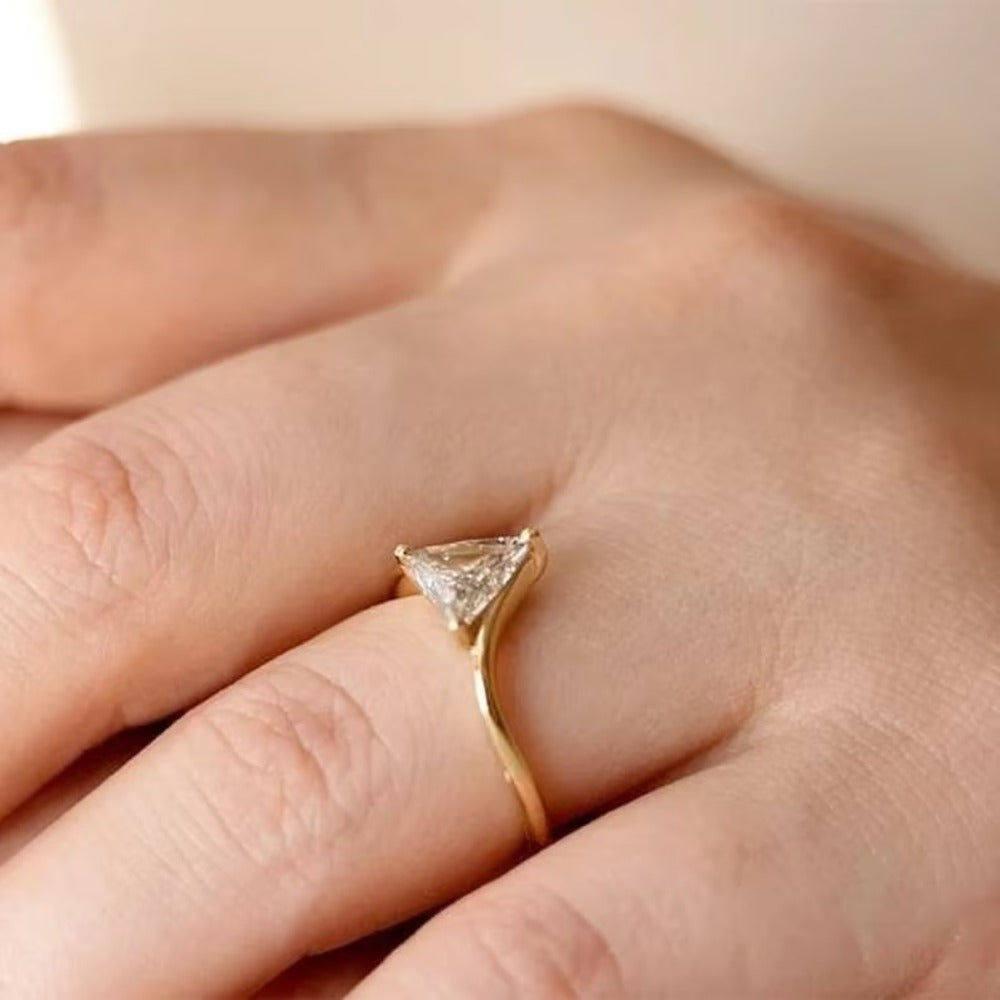 Trillion Moissanite Diamond Ring, Simple Band, Minimalist Ring, Promise Ring, Christmas Gift For Her
