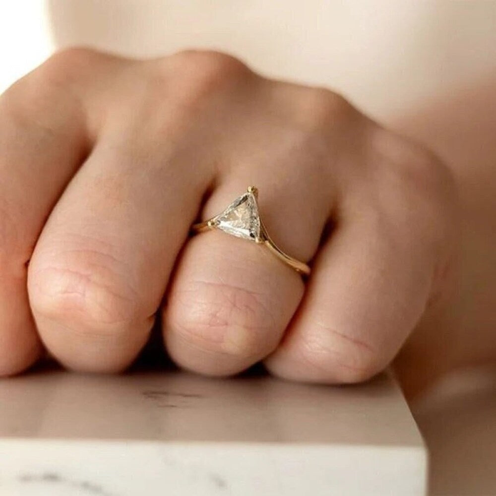 Trillion Moissanite Diamond Ring, Simple Band, Minimalist Ring, Promise Ring, Christmas Gift For Her