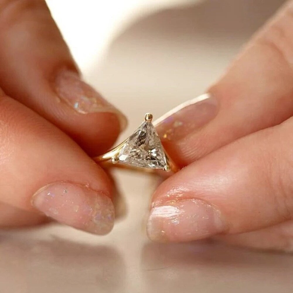 Trillion Moissanite Diamond Ring, Simple Band, Minimalist Ring, Promise Ring, Christmas Gift For Her